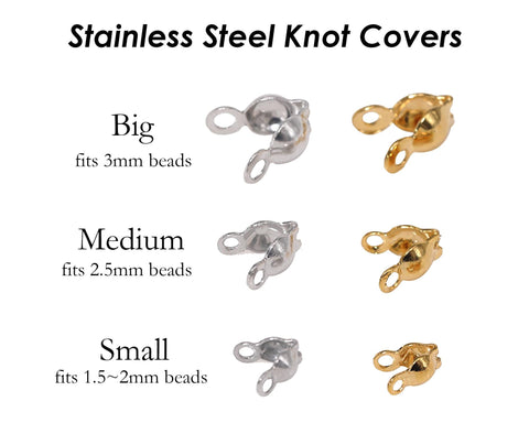 50 x Stainless Steel Crimp Bead Cover, Bead Tips, Calotte Ends, Clamshell Knot Cover Gold Silver, Cord Ends, , Knot Cover Jewelry Findings