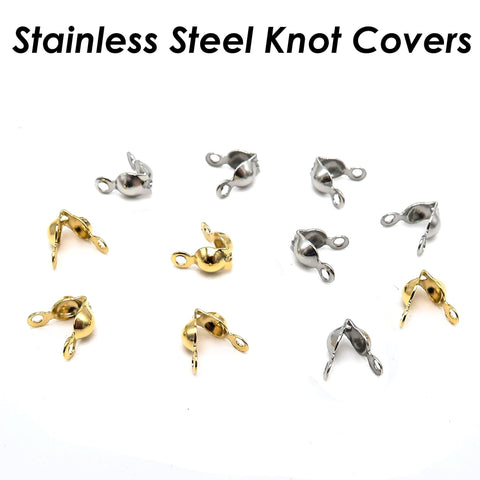 50 x Stainless Steel Crimp Bead Cover, Bead Tips, Calotte Ends, Clamshell Knot Cover Gold Silver, Cord Ends, , Knot Cover Jewelry Findings