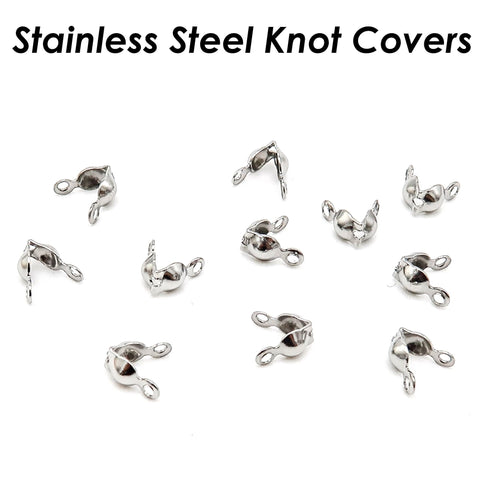 50 x Stainless Steel Crimp Bead Cover, Bead Tips, Calotte Ends, Clamshell Knot Cover Gold Silver, Cord Ends, , Knot Cover Jewelry Findings