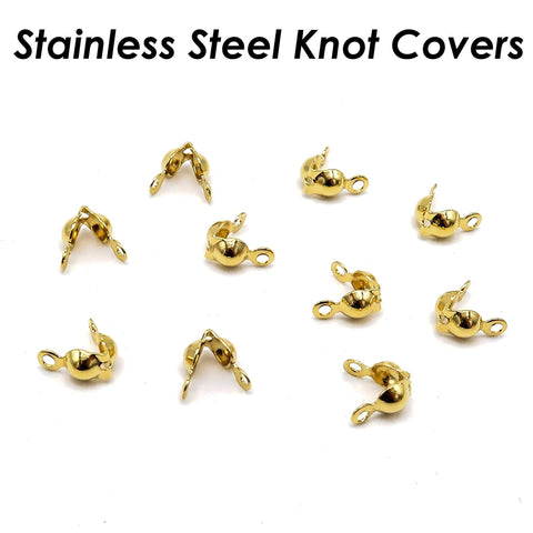 50 x Stainless Steel Crimp Bead Cover, Bead Tips, Calotte Ends, Clamshell Knot Cover Gold Silver, Cord Ends, , Knot Cover Jewelry Findings