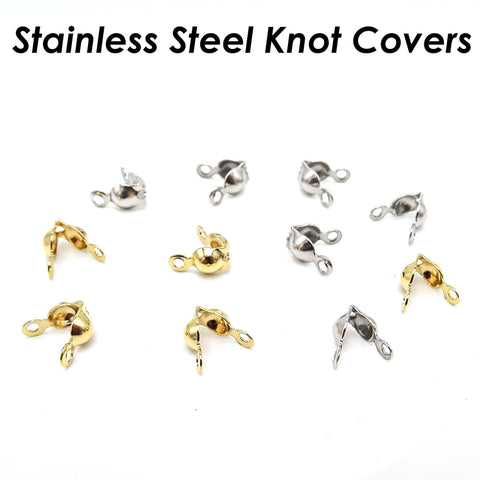 50 x Stainless Steel Crimp Bead Cover, Bead Tips, Calotte Ends, Clamshell Knot Cover Gold Silver, Cord Ends, , Knot Cover Jewelry Findings