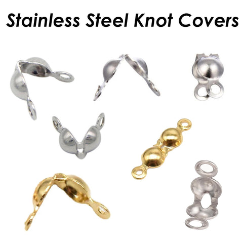 50 x Stainless Steel Crimp Bead Cover, Bead Tips, Calotte Ends, Clamshell Knot Cover Gold Silver, Cord Ends, , Knot Cover Jewelry Findings