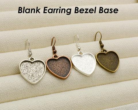 20 pcs - Heart Earrings, Heart Bezel Earring, Hearts Earring Base, Blank Earring Setting for Cabochon or Resin, DIY Earring Gift for her