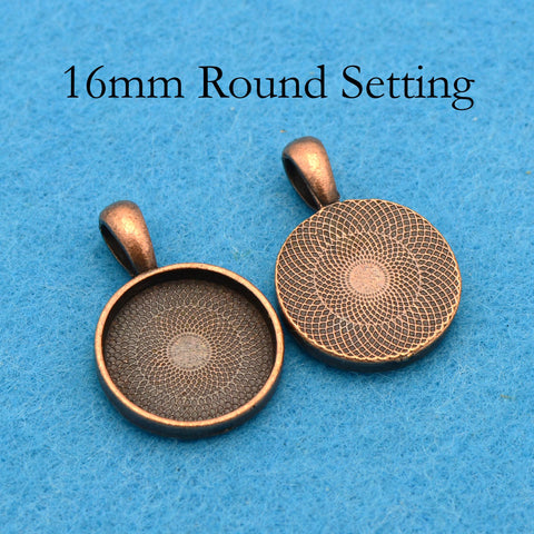 16mm Pendant Pendant Tray, 16mm Bezel Pendant Setting,  16mm Round Cabochon Setting, 16mm Pendant Blanks Silver Bronze Copper Gold