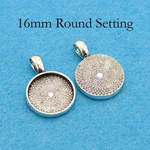 16mm Pendant Pendant Tray, 16mm Bezel Pendant Setting,  16mm Round Cabochon Setting, 16mm Pendant Blanks Silver Bronze Copper Gold