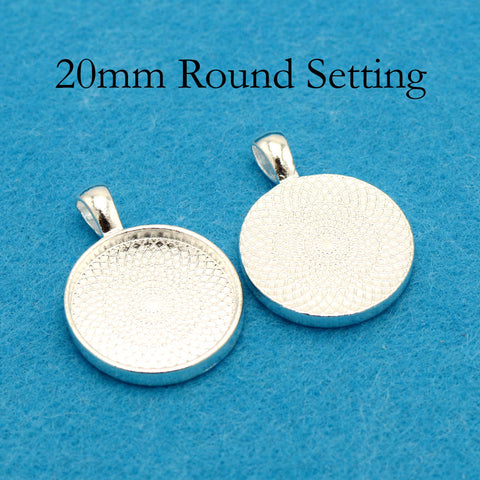 20mm Pendant Pendant Tray, 20mm Round Bezel Pendant Setting,  20mm Cabochon Setting, 20mm Round Pendant Blanks Silver Bronze Copper Gold
