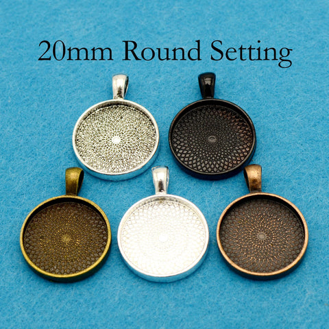 20mm Pendant Pendant Tray, 20mm Round Bezel Pendant Setting,  20mm Cabochon Setting, 20mm Round Pendant Blanks Silver Bronze Copper Gold