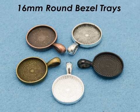 16mm Pendant Pendant Tray, 16mm Bezel Pendant Setting, 16mm Round Cabochon Setting, 16mm Pendant Blanks Silver Bronze Copper Gold