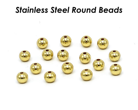 100 x Stainless Steel Round Spacer Beads 2mm 3mm 4mm 5mm 6mm 8mm 10mm, Silver Gold Solid Smooth Seamless Beads for Jewelry Making