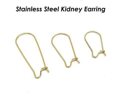 50 PCS - Surgical Stainless Steel Kidney Ear Wires Gold Silver, Kidney Ear Hooks, Bulk Wholesale Earring Findings for Jewelry Making