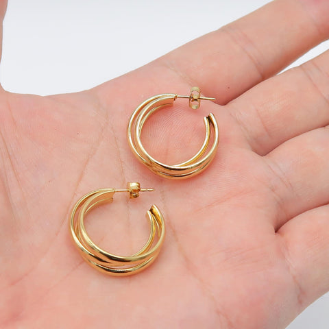 Triple Wire Hoop Earring Stainless Steel Huggie Earring Hoops Gold Silver, Hinged Hoop Earrings for Women, Minimalist Earrings