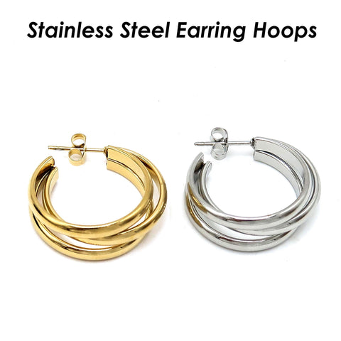 Triple Wire Hoop Earring Stainless Steel Huggie Earring Hoops Gold Silver, Hinged Hoop Earrings for Women, Minimalist Earrings