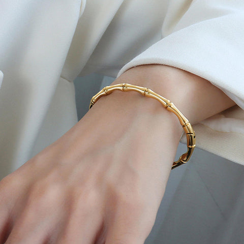 Bamboo Bracelet Stainless Steel Bracelet Bangle, Silver Gold Bracelet for Women, Minimalist Jewelry Supplies