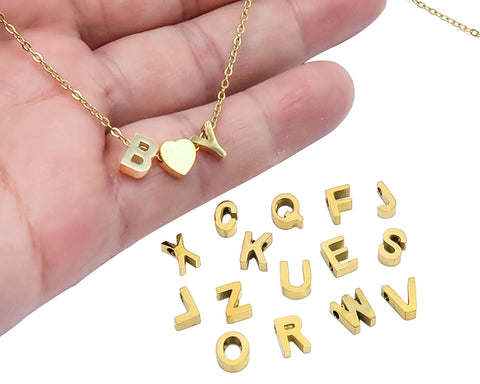 Alphabet Beads Gold Silver Letter Charms, Initial Letter Beads Stainless Steel, Alphabet Charms, ABC Spacer Beads for Personalized Jewelry