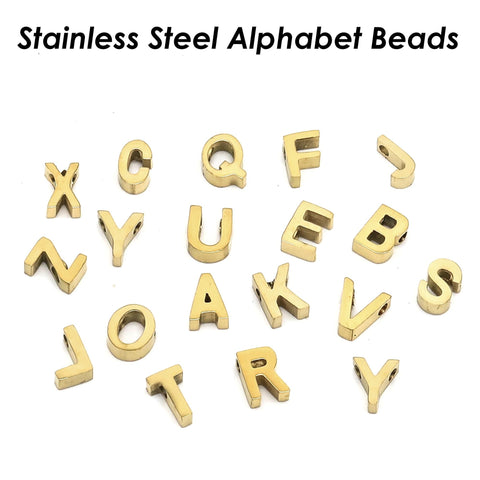 Alphabet Beads Gold Silver Letter Charms, Initial Letter Beads Stainless Steel, Alphabet Charms, ABC Spacer Beads for Personalized Jewelry