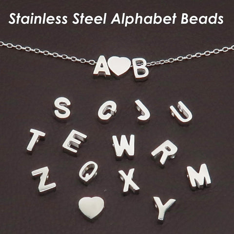 Alphabet Beads Gold Silver Letter Charms, Initial Letter Beads Stainless Steel, Alphabet Charms, ABC Spacer Beads for Personalized Jewelry