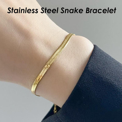 Flat Snake Bracelet Stainless Steel Herringbone Bracelet Gold Silver, Stainless Steel Bracelet for Woemn, Snake Chain Bracelet