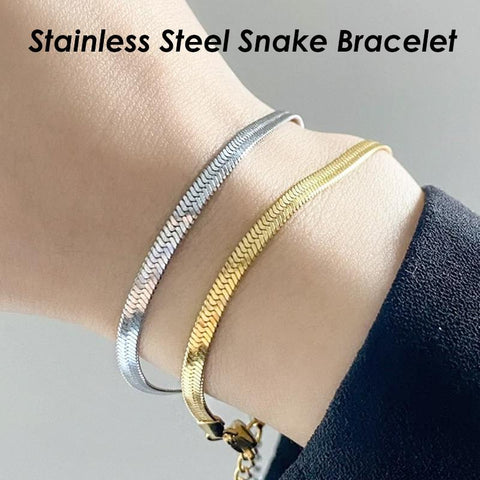 Flat Snake Bracelet Stainless Steel Herringbone Bracelet Gold Silver, Stainless Steel Bracelet for Woemn, Snake Chain Bracelet