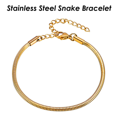 Snake Chain Gold Silver Stainless Steel Bracelet,Snake Chain Bracelet for Women Men, Tarnish Free Snake Bracelet Stackable