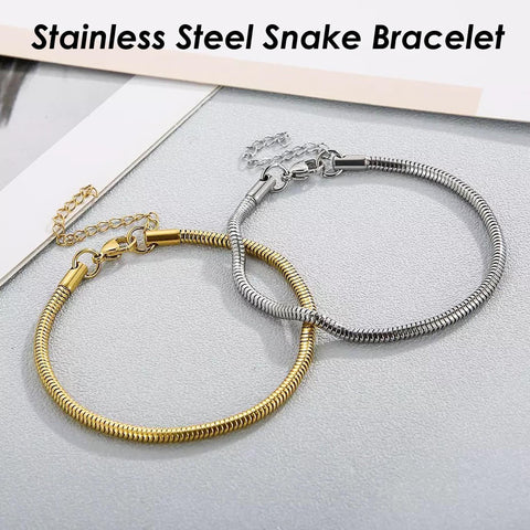 Snake Chain Gold Silver Stainless Steel Bracelet,Snake Chain Bracelet for Women Men, Tarnish Free Snake Bracelet Stackable