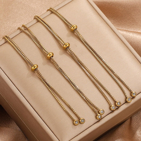 Stainless Steel Slider Bracelet, Silver Gold Box Chain Bracelet Link, Adjustable Sliding Bracelet with Stopper, Bolo Bracelet Gold Silver