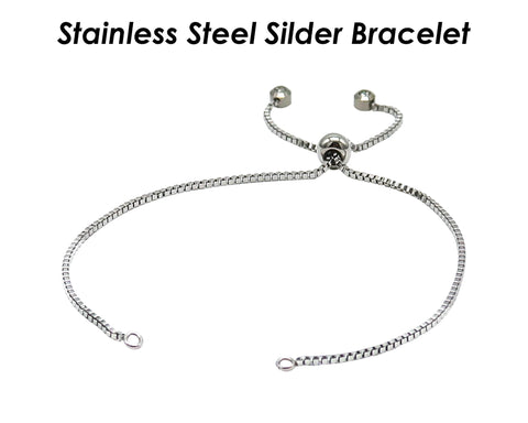 Stainless Steel Slider Bracelet, Silver Gold Box Chain Bracelet Link, Adjustable Sliding Bracelet with Stopper, Bolo Bracelet Gold Silver