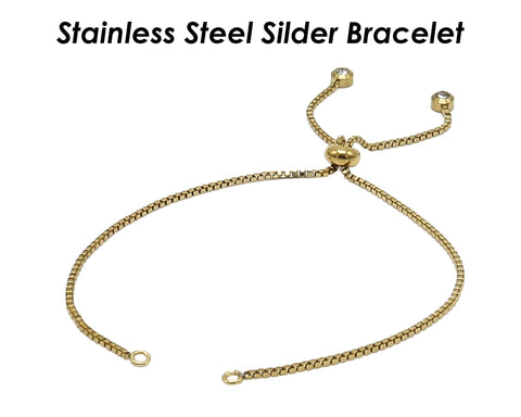 Stainless Steel Slider Bracelet, Silver Gold Box Chain Bracelet Link, Adjustable Sliding Bracelet with Stopper, Bolo Bracelet Gold Silver