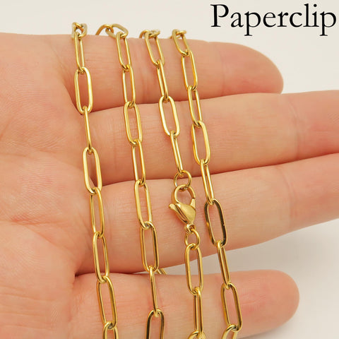 PaperClip Necklace Stainless Steel Paper Clip Chain Gold Silver Tone, Rectangle Link Paper Clip Necklace for Women or Men