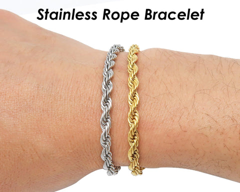 5mm Rope Bracelet Stainless Steel Rope Bracelet Gold Silver, Rope Chain Bracelet for Men Woemn, Stackable Bracelet, Gift for Him or Her