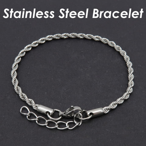 3mm Stainless Steel Rope Bracelet Gold Silver Stainless Steel Rope Chain Bracelet Stackable Stainless Steel Bracelet for Women Men