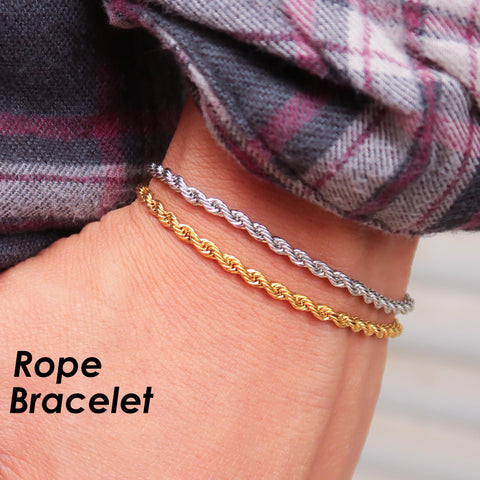 3mm Stainless Steel Rope Bracelet Gold Silver Stainless Steel Rope Chain Bracelet Stackable Stainless Steel Bracelet for Women Men