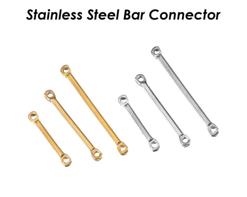 50 x Stainless Steel Bar Connectors, 15mm 20mm 25mm Bar Links Gold Silver, Earring Connector Findings, Connector Bar W/ Two Hole Links