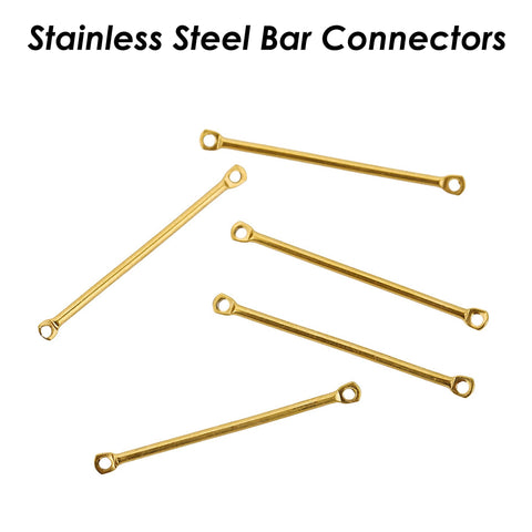 50 x Stainless Steel Bar Connectors, 15mm 20mm 25mm Bar Links Gold Silver, Earring Connector Findings, Connector Bar W/ Two Hole Links