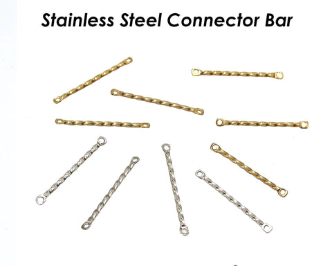 50 x Stainless Steel Bar Connectors, Twist Bar Links, Connecting Bars, Connector Bar Charms W/ Two Hole Links, Stick Charms