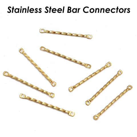 50 x Stainless Steel Bar Connectors, Twist Bar Links, Connecting Bars, Connector Bar Charms W/ Two Hole Links, Stick Charms