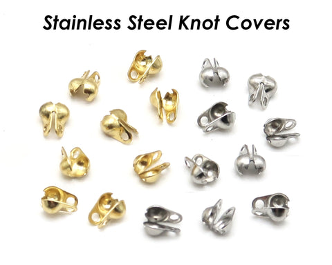 50 x Stainless Steel Crimp Bead Cover, Bead Tips, Calotte Ends, Clamshell Knot Cover Gold Silver, Cord Ends, , Knot Cover Jewelry Findings