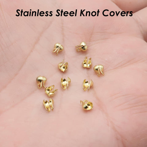 50 x Stainless Steel Crimp Bead Cover, Bead Tips, Calotte Ends, Clamshell Knot Cover Gold Silver, Cord Ends, , Knot Cover Jewelry Findings