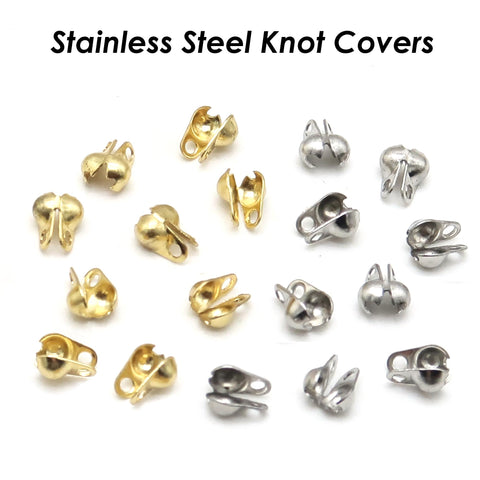 50 x Stainless Steel Crimp Bead Cover, Bead Tips, Calotte Ends, Clamshell Knot Cover Gold Silver, Cord Ends, , Knot Cover Jewelry Findings