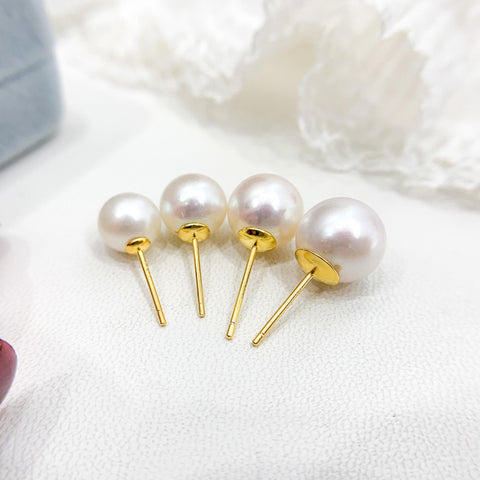 50 x Earring Cup Post for Pearls or Beads, Stainless Steel Earring Cup with Peg Ear Studs, Gold Stud Earring Post for Half Drilled Pearls