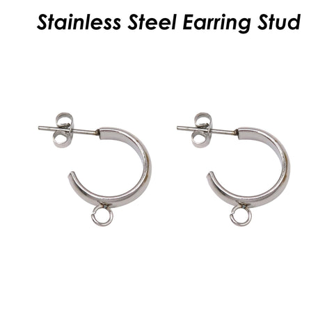 Stainless Steel Earring Stud, C Shape Earring Hoop Gold Silver,Stud Earring with Loop for Connecting, Earring Findings for Jewelry Making