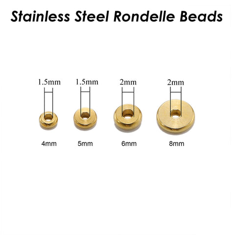 50 x Stainless Steel Spacer Beads Gold Silver, Round Rondelle Beads, Disc Beads Flat Spacer Beads for Jewelry Making