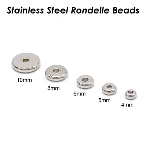 50 x Stainless Steel Spacer Beads Gold Silver, Round Rondelle Beads, Disc Beads Flat Spacer Beads for Jewelry Making