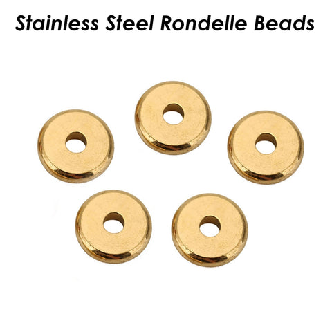 50 x Stainless Steel Spacer Beads Gold Silver, Round Rondelle Beads, Disc Beads Flat Spacer Beads for Jewelry Making