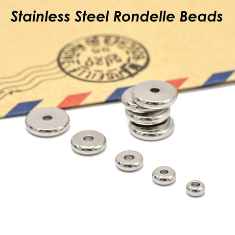 50 x Stainless Steel Spacer Beads Gold Silver, Round Rondelle Beads, Disc Beads Flat Spacer Beads for Jewelry Making