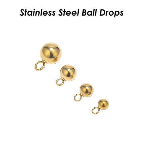 50 x Stainless Steel Round Ball Drop Charm Gold Silver, 4 5 6 8mm Solid Ball With Loop, Wholesale Bead Drop Charms for Jewelry Making