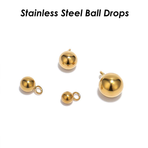 50 x Stainless Steel Round Ball Drop Charm Gold Silver, 4 5 6 8mm Solid Ball With Loop, Wholesale Bead Drop Charms for Jewelry Making