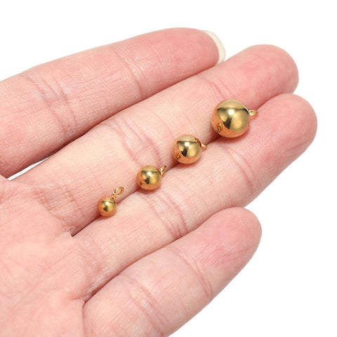 50 x Stainless Steel Round Ball Drop Charm Gold Silver, 4 5 6 8mm Solid Ball With Loop, Wholesale Bead Drop Charms for Jewelry Making