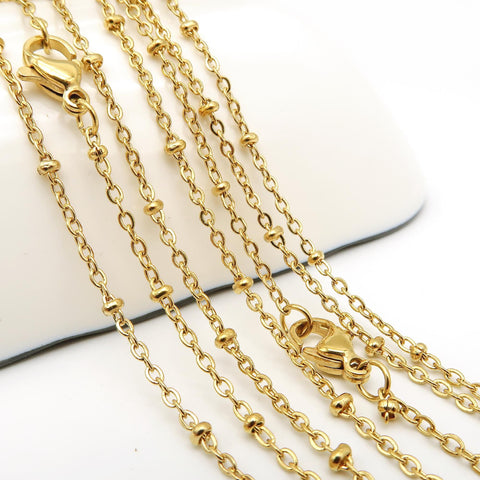 Satellite Necklace Gold & Silver Tonefor Women, Tarnish Resistant Stainless Steel Bead Station Chain for Jewelry Making