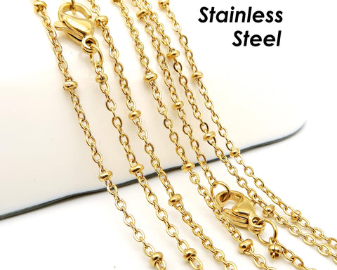 Satellite Necklaces Stainless Steel Bead Necklace for Women Men,Tarnsih Free Silver Gold Beaded Chain Dainty Necklace Station Necklace