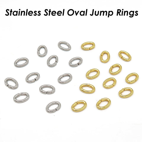 100 Pieces Oval Jump Rings Gold Silver, Stainless Steel Jump Rings Oval & Round, Bulk Wholesale Jewelry Findings for Jewelry Making